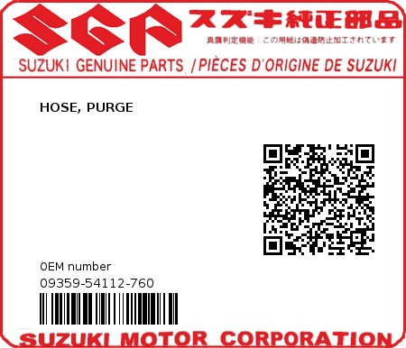 Product image: Suzuki - 09359-54112-760 - HOSE, PURGE 