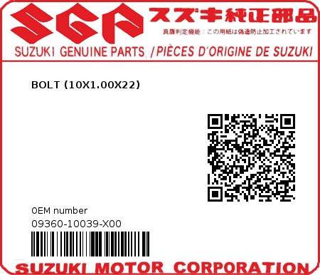 Product image: Suzuki - 09360-10039-X00 - BOLT (10X1.00X22) 