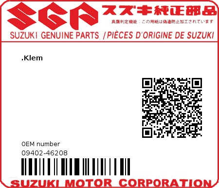 Product image: Suzuki - 09402-46208 - .Klem 