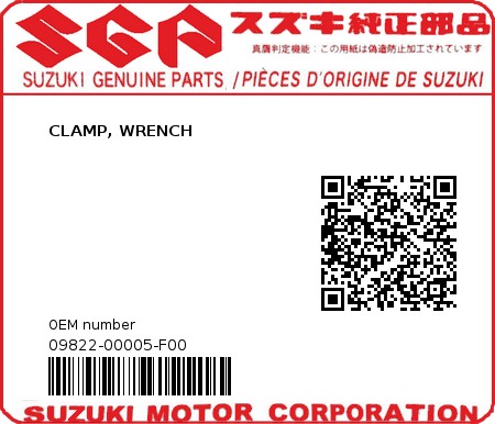 Product image: Suzuki - 09822-00005-F00 - CLAMP, WRENCH  0