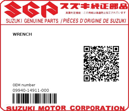 Product image: Suzuki - 09940-14911-000 - WRENCH  0