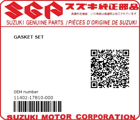 Product image: Suzuki - 11402-17810-000 - GASKET SET  0