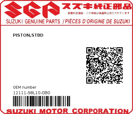 Product image: Suzuki - 12111-98L10-0B0 - PISTON,STBD 