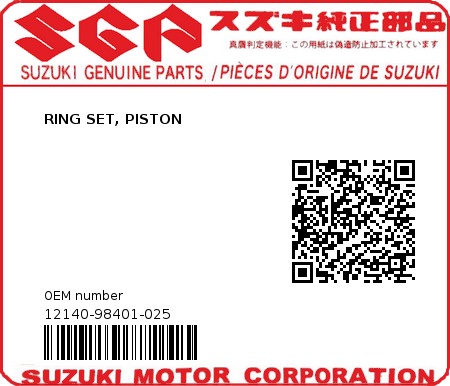 Product image: Suzuki - 12140-98401-025 - RING SET, PISTON  0