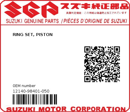 Product image: Suzuki - 12140-98401-050 - RING SET, PISTON  0