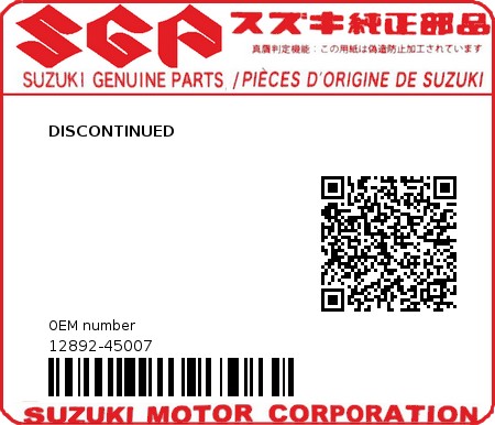 Product image: Suzuki - 12892-45007 - DISCONTINUED          0