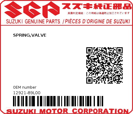 Product image: Suzuki - 12921-89L00 - SPRING,VALVE 