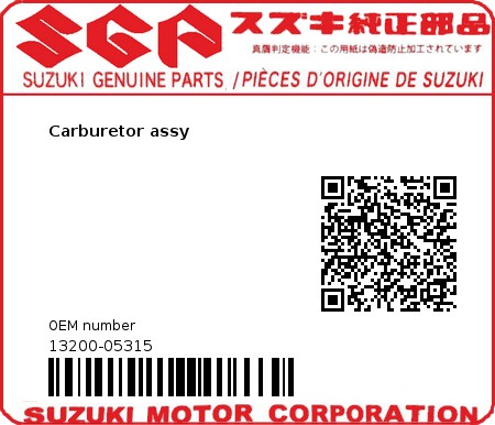 Product image: Suzuki - 13200-05315 - Carburetor assy  0