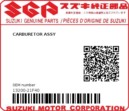 Product image: Suzuki - 13200-21F40 - CARBURETOR ASSY  0