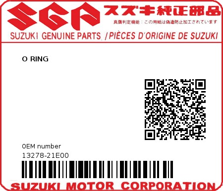 Product image: Suzuki - 13278-21E00 - O RING          0