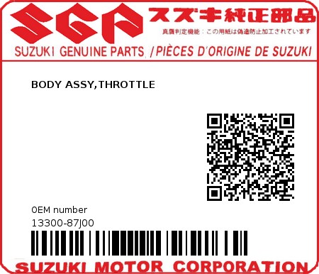 Product image: Suzuki - 13300-87J00 - BODY,THROTTLE  0