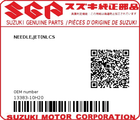 Product image: Suzuki - 13383-10H20 - NEEDLE,JET(NLCS  0
