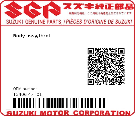 Product image: Suzuki - 13406-47H01 - Body assy,throt  0