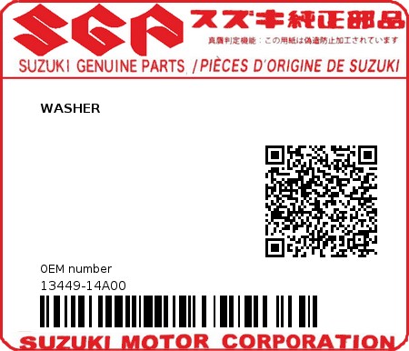 Product image: Suzuki - 13449-14A00 - WASHER         