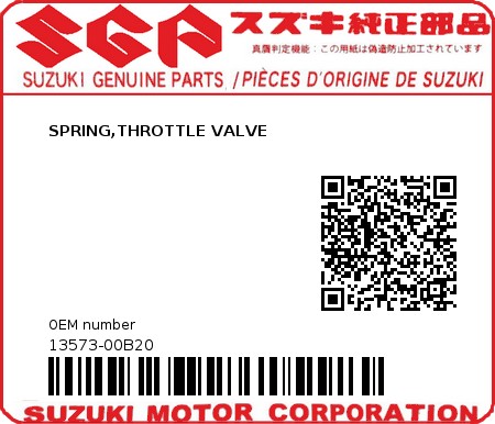 Product image: Suzuki - 13573-00B20 - SPRING,THROTTLE VALVE         