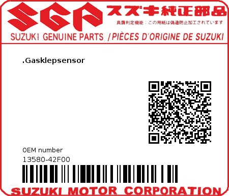 Product image: Suzuki - 13580-42F00 - SENSOR ASSY  0
