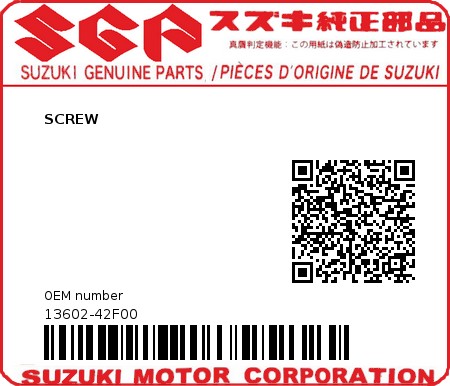 Product image: Suzuki - 13602-42F00 - SCREW  0