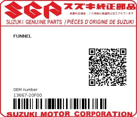 Product image: Suzuki - 13667-20F00 - FUNNEL  0