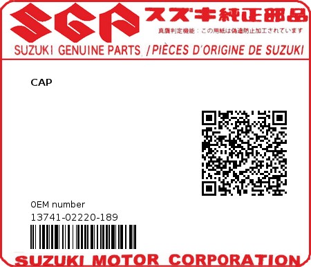 Product image: Suzuki - 13741-02220-189 - CAP 