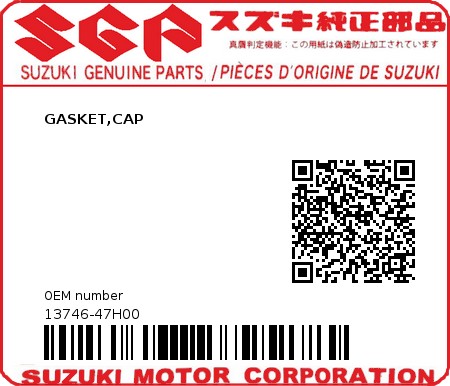 Product image: Suzuki - 13746-47H00 - GASKET,CAP  0