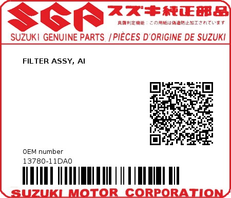 Product image: Suzuki - 13780-11DA0 - FILTER ASSY, AI 