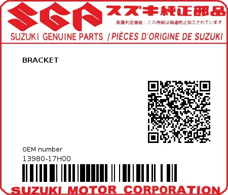 Product image: Suzuki - 13980-17H00 - BRACKET         