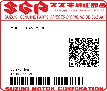 Product image: Suzuki - 14305-44C20 - MUFFLER ASSY, RH  0