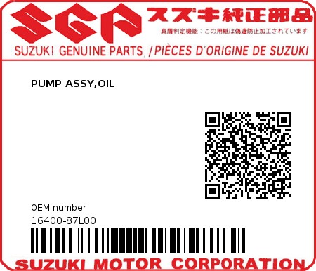 Product image: Suzuki - 16400-87L00 - PUMP ASSY,OIL  0