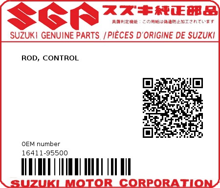 Product image: Suzuki - 16411-95500 - ROD, CONTROL  0