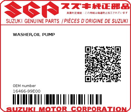 Product image: Suzuki - 16466-99E00 - WASHER,OIL PUMP  0