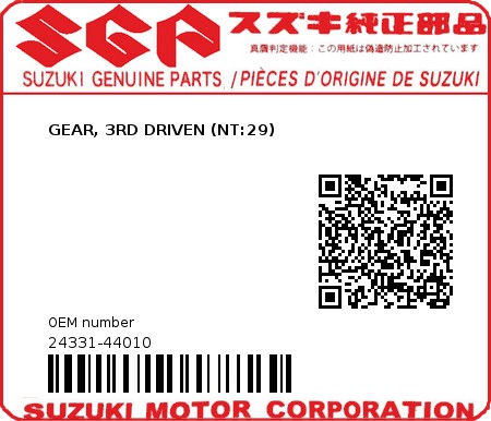 Product image: Suzuki - 24331-44010 - GEAR, 3RD DRIVEN (NT:29)         