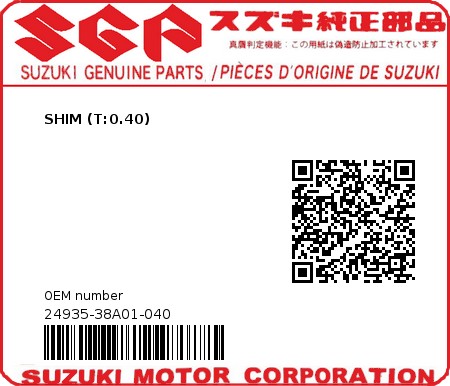 Product image: Suzuki - 24935-38A01-040 - SHIM (T:0.40) 