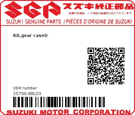 Product image: Suzuki - 25700-88L03 - Kit,gear case(r  0