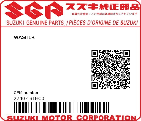 Product image: Suzuki - 27407-31HC0 - WASHER 