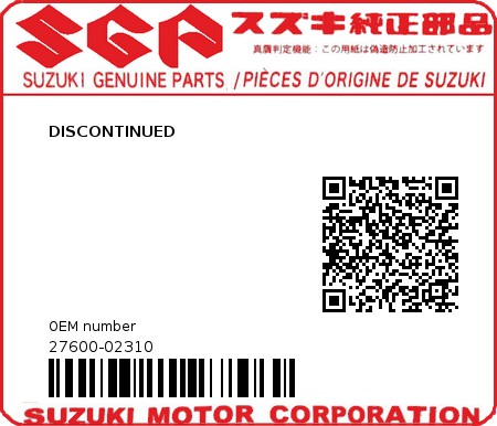 Product image: Suzuki - 27600-02310 - DISCONTINUED 