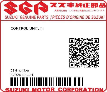 Product image: Suzuki - 32920-06G31 - CONTROL UNIT, FI  0
