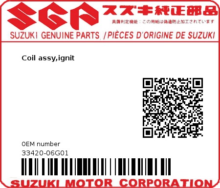 Product image: Suzuki - 33420-06G01 - Coil assy,ignit  0