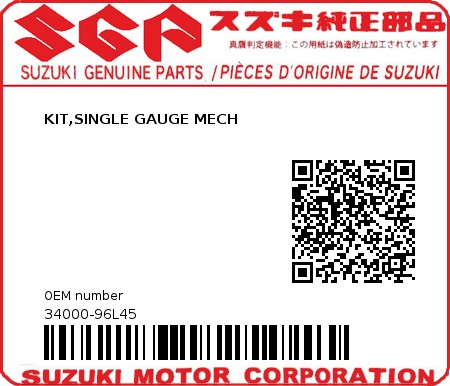 Product image: Suzuki - 34000-96L45 - KIT,SINGLE GAUGE MECH  0