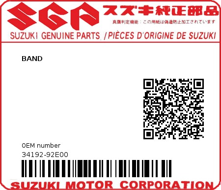 Product image: Suzuki - 34192-92E00 - BAND          0