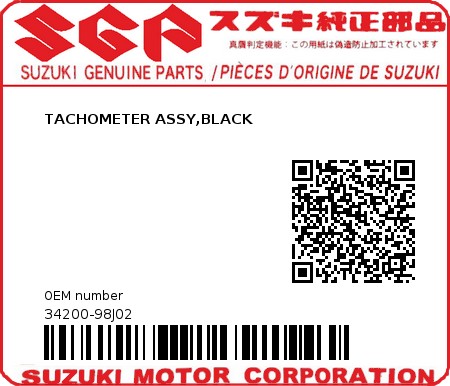 Product image: Suzuki - 34200-98J02 - TACHOMETER ASSY,BLACK  0