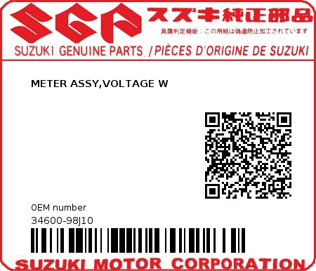 Product image: Suzuki - 34600-98J10 - METER ASSY,VOLTAGE W 