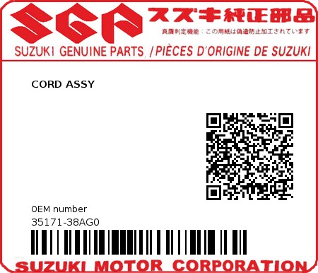 Product image: Suzuki - 35171-38AG0 - CORD ASSY          0