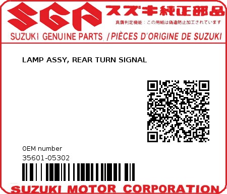 Product image: Suzuki - 35601-05302 - LAMP ASSY, REAR TURN SIGNAL 