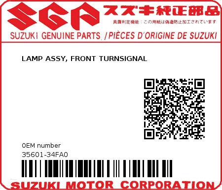 Product image: Suzuki - 35601-34FA0 - LAMP ASSY, FRONT TURNSIGNAL         