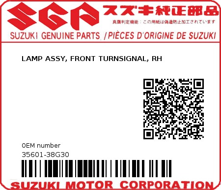 Product image: Suzuki - 35601-38G30 - LAMP ASSY, FRONT TURNSIGNAL, RH          0