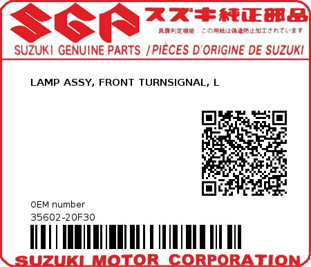 Product image: Suzuki - 35602-20F30 - LAMP ASSY, FRONT TURNSIGNAL, L          0