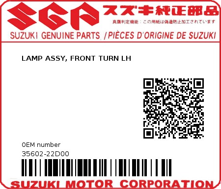 Product image: Suzuki - 35602-22D00 - LAMP ASSY, FRONT TURN LH          0