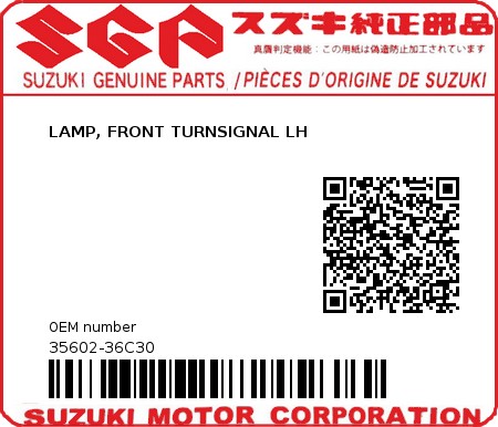 Product image: Suzuki - 35602-36C30 - LAMP, FRONT TURNSIGNAL LH         