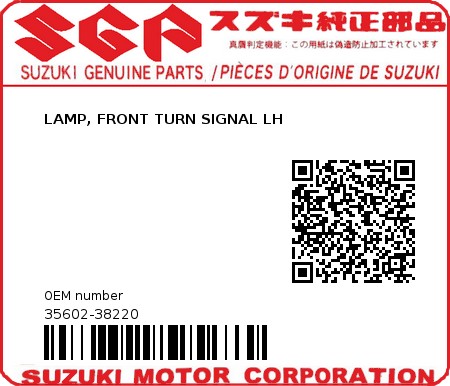 Product image: Suzuki - 35602-38220 - LAMP, FRONT TURN SIGNAL LH         