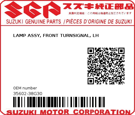 Product image: Suzuki - 35602-38G30 - LAMP ASSY, FRONT TURNSIGNAL, LH          0